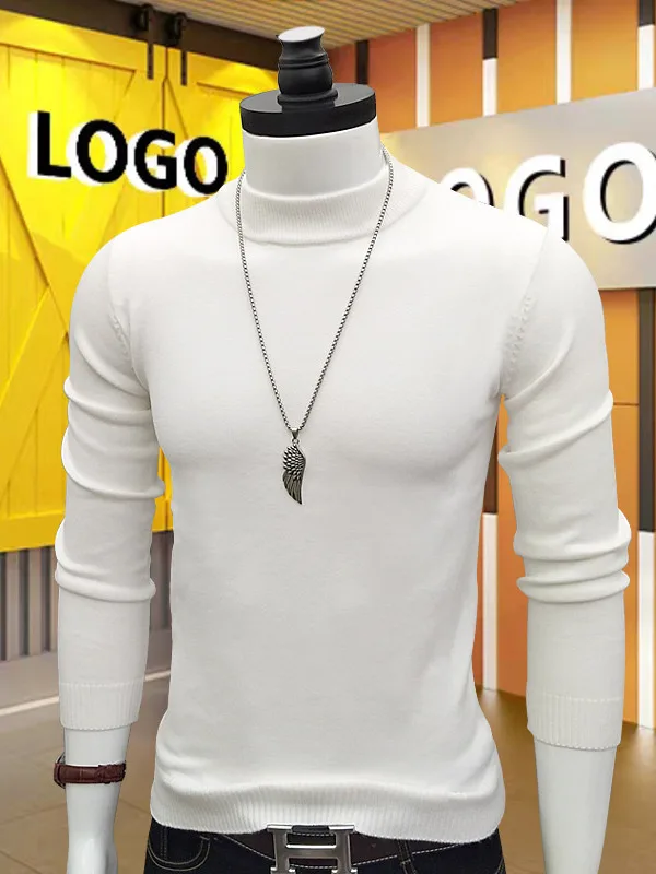 Men's Knitted Base Layer irt f High Collar Warm Pure Color Korean Sle Slim Fit Inner Wear Versatile Winter Sweater