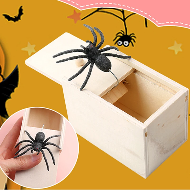 Wooden Hidden Box Trick Spider Funny Scare Box Quality Prank Wooden Scare Box Fun Game Prank Trick Friend Office Toys