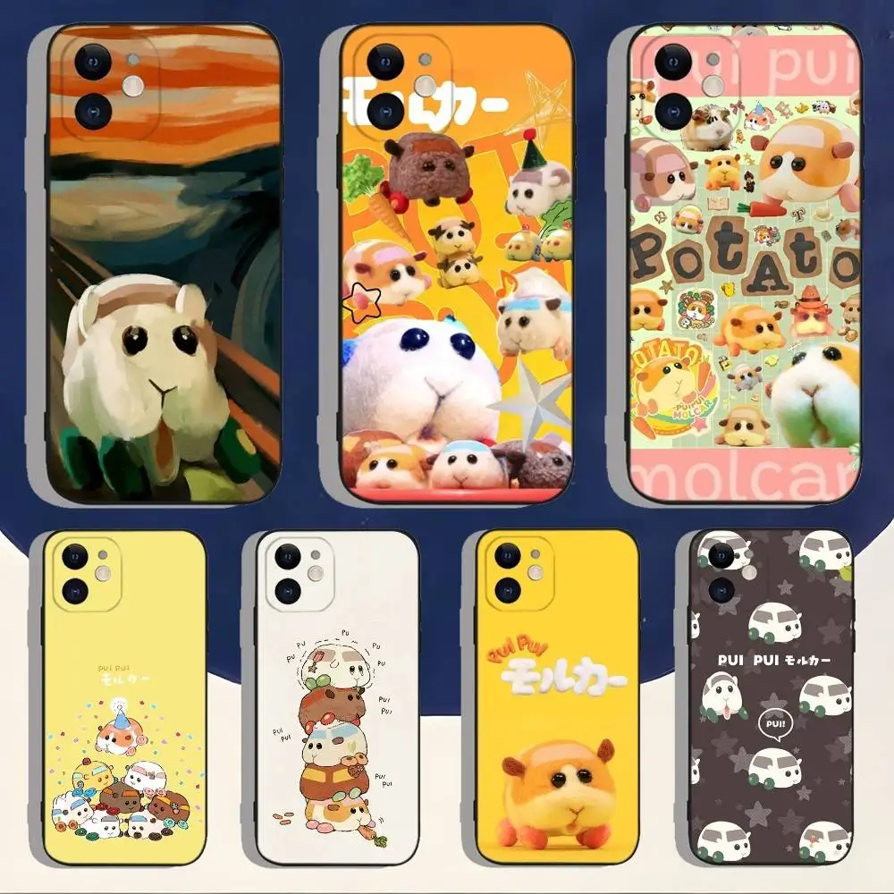 

Cute PUI PUI M-MOLCAR Phone Case For iPhone 16,15,14,13,12,11,Pro,Max,Plus,X,XS,XR,SE,8,7,Mini,Soft Silicone Black Case