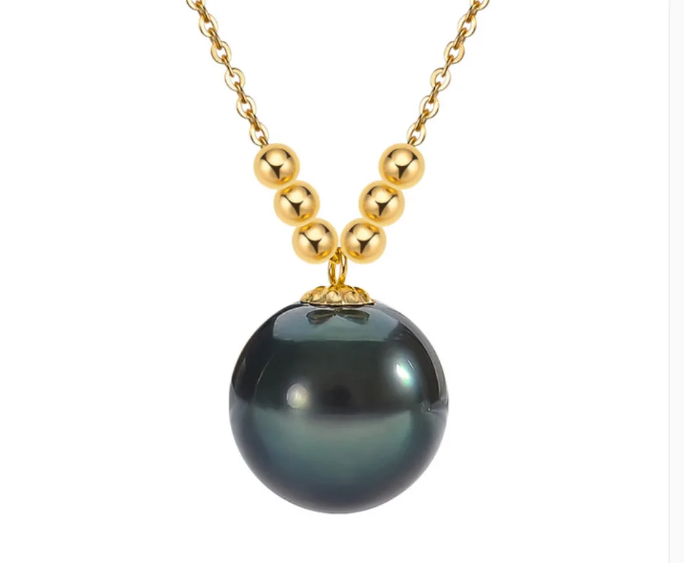 Huge 13mm Genuine Black Green Perfect Round Pearl Pendant Necklace Women Jewelry Wedding Party Gift 925 Sterling Silver 0288