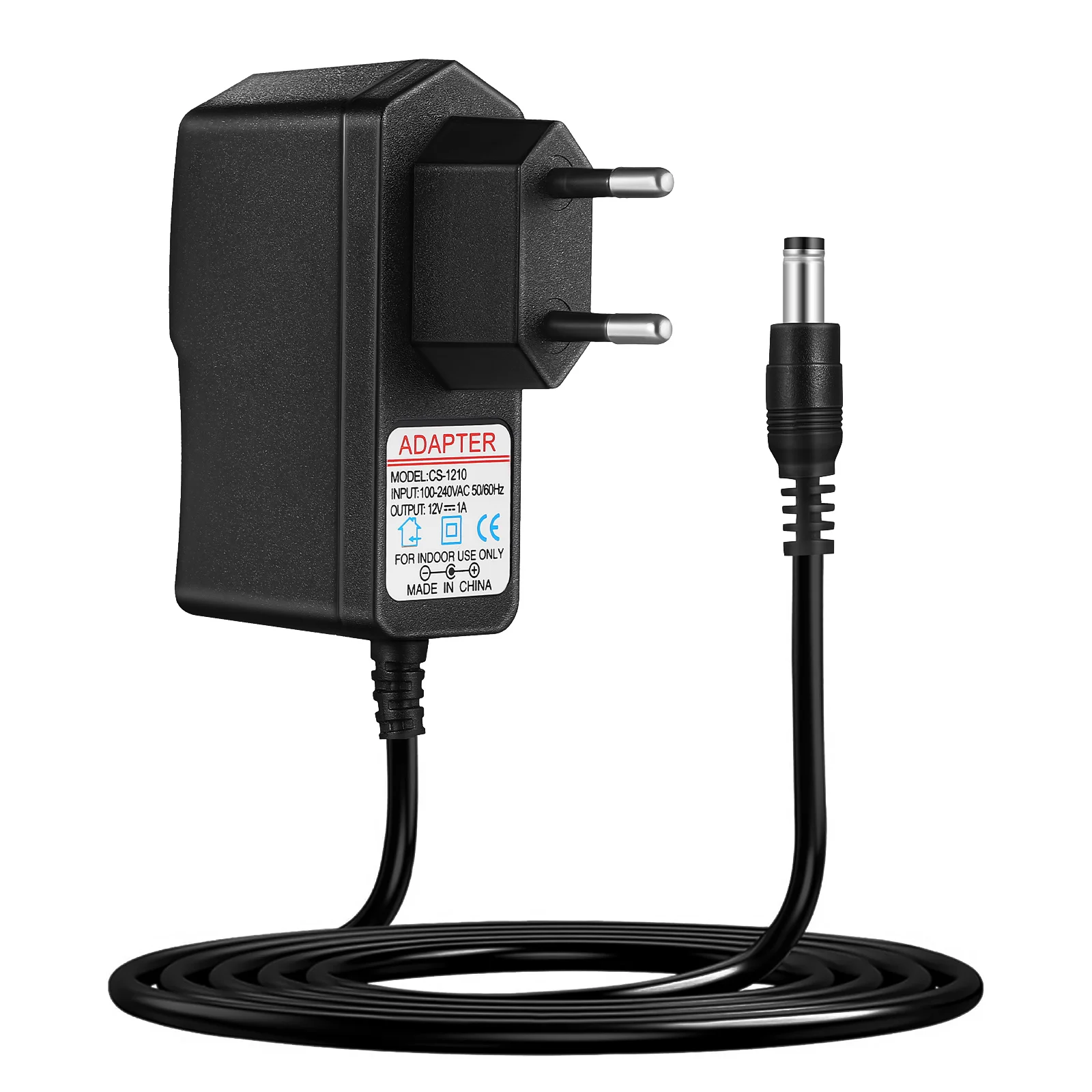 Adaptor daya EU-plug DC 12V 1A AC, catu daya dinding 55mm * 21mm untuk Kamera CCTV warna hitam