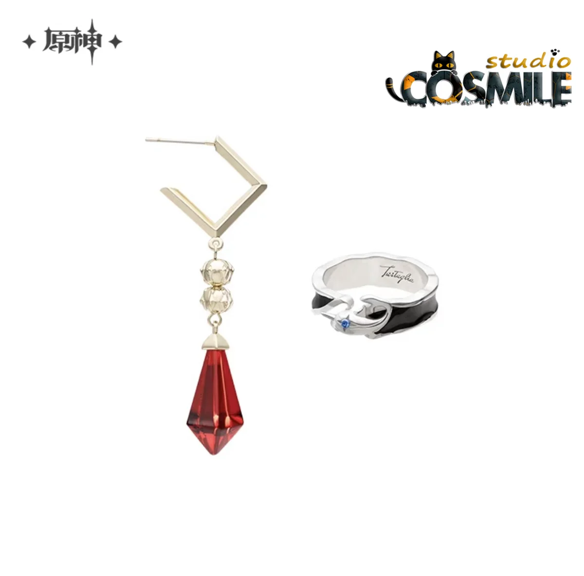 

Official Original Genshin Impact Tartaglia Ajax アヤックス 아약스 Women Jewelry Red Eardrop Earring Open Ring Cosplay Prop YS