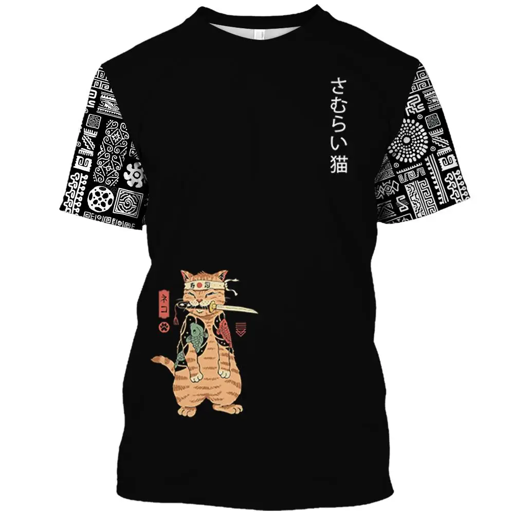 T-shirt da uomo con stampa gatto animale Harajuku carino allentato a maniche corte top moda semplice magliette oversize uomo donna abbigliamento