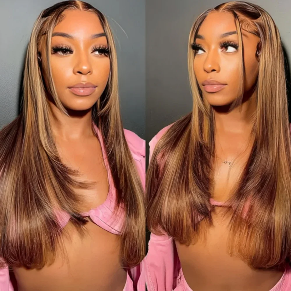 

220 Density Highlight Wig 13x6 HD Lace Front Wig P4/27 Colored Wig 100% Human Hair Honey 13x4 Bone Straight Hd Lace Frontal Wigs