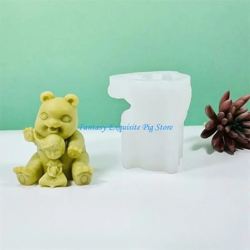 قالب شمع معطر على شكل حيوان وفتاة من السيليكون مصنوع يدويًا على شكل دب معطر #3