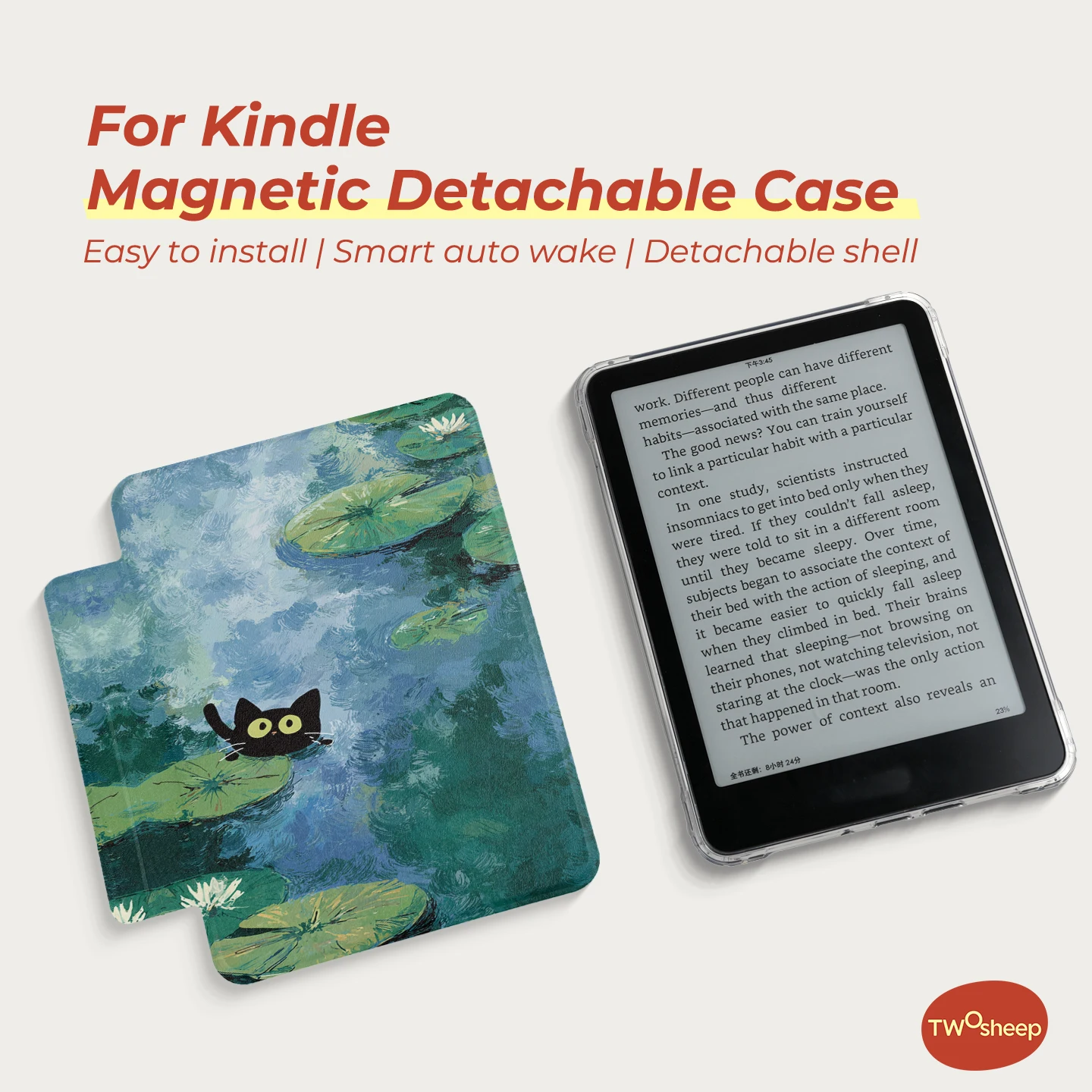 Twosheep suit for Kindle 11th Colosoft Paperwhite 12th 11th 10th 7th Magnetic Detachable Clear Back Auto Wake Sleep Monet's Cat