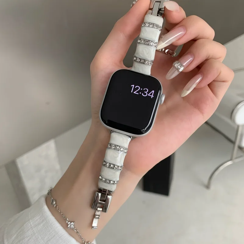 Bracelet en métal de luxe léger et élégant, compatible avec les montres Apple iWatch 38 mm, 40 mm, 41 mm, 42 mm, 44 mm, 45 mm, 49 mm.