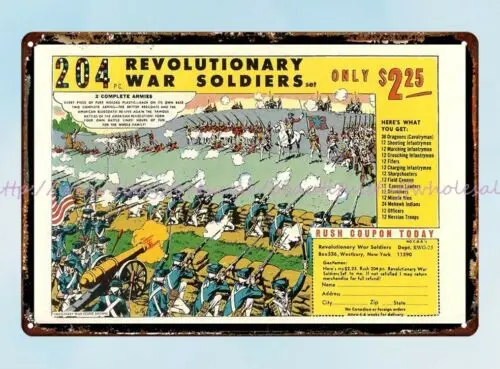 Revolutionary War Playset 1976 yoy ad metal tin sign farm house art