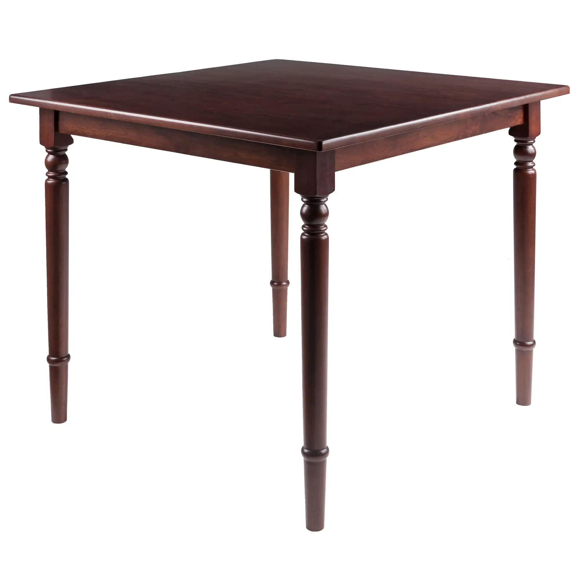 Wood Square Dining Table Walnut Finish Elegantly Turned Legs and Smooth Excellent Space Saving Sturdy and Durable