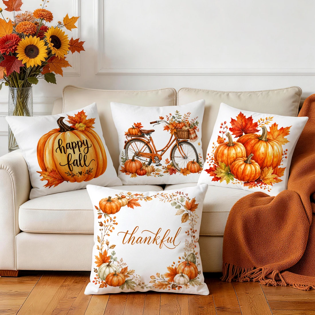 Autumn Pumpkin Wreath Pillowcase Printed Polyester 40/45/50cm Throw Pillowcover Decorative Sofa Cushion Pillowslip Home Decor