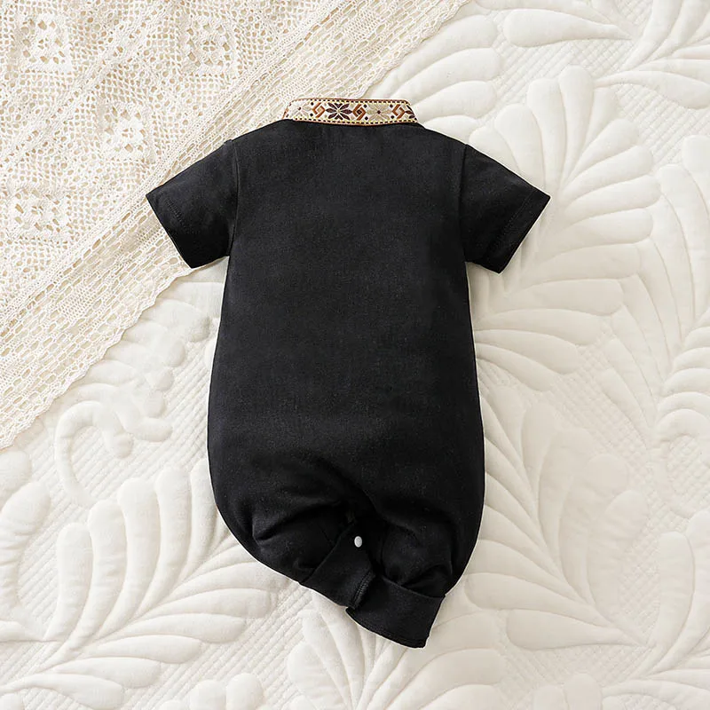 100% Cotton Retro lace Ethnic style black Romper Children's Wear Toddler Onesie Knitted Soft Minimalist Comfortable Casual Style