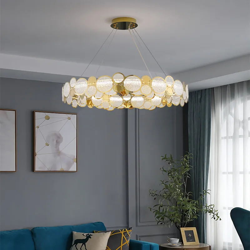 Luxury Postmodern Living Room Crystal Chandelier Bedroom Kitchen Island Round Hanging Lamp Restaurant Study LED Pendant Fixtures