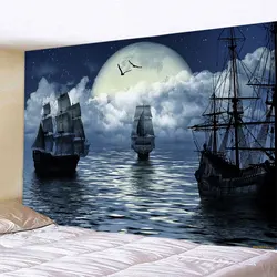 Bellissimo mare tramonto arazzo nautico Hippie Retro nave pirata Rune teschio appeso a parete psichedelico decorazione della stanza della casa