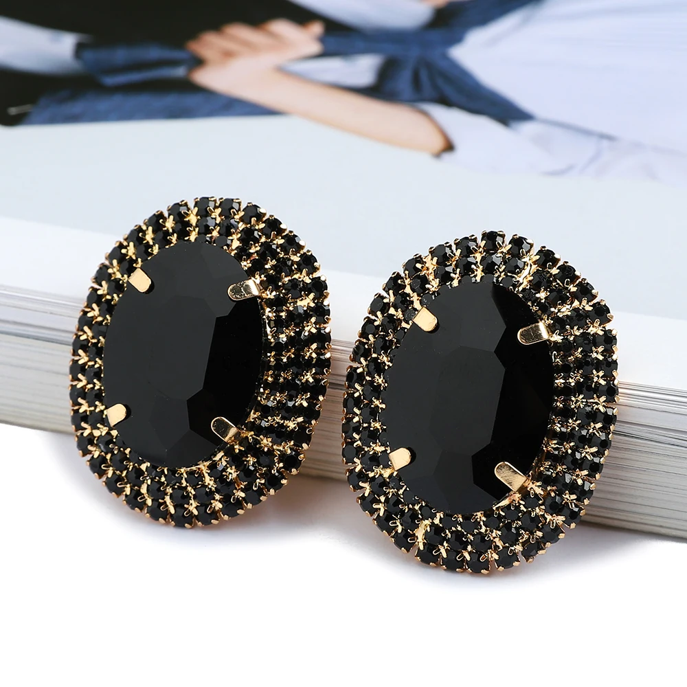 Vintage Charm Sparkly Glass Crystal Big Stud Earrings For Women Luxury Design  Unique Female Holiday Statement Y2k Jewelry Gift