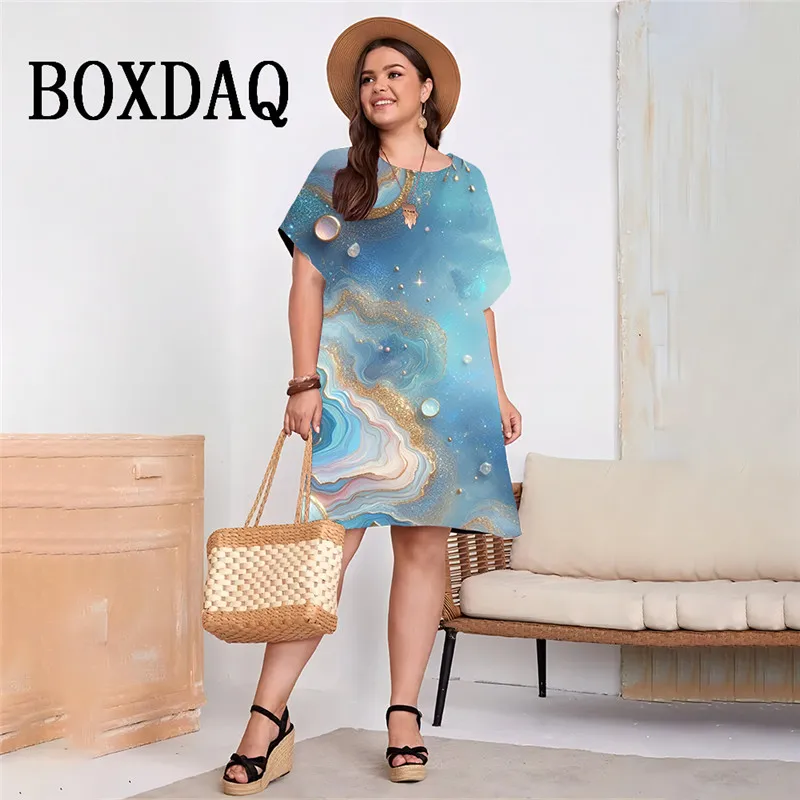 

9XL Big Size Short Sleeve Dress For Women Summer Abstract 3D Gradient Print Dress Street Casual Short Sleeve Plus Size Clothes