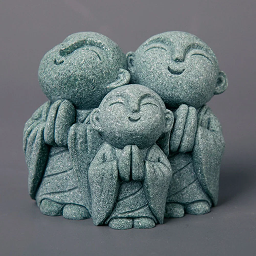 Набор Будды из зеленого песчаника, см. No Evil Speak Hear, идеально подходит для сада или аквариума, легко приносит пропускает, 2 шт.