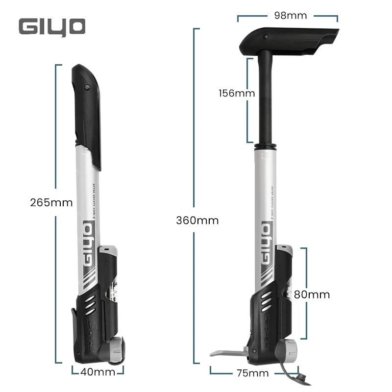 Giyo Pump 120psi Mini Dual Action Bicycle Pump MTB Inflator Road Bike Cycling Presta Schrader Valve Portable Tire Hand Pump