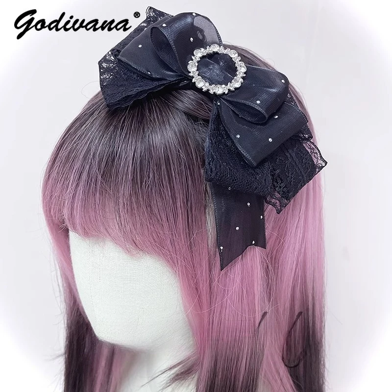 

Mass Production Mine Series Handmade Rhinestone Lace Bow Headband Girl Women's Lolita Headgear Lolita KC Hairband