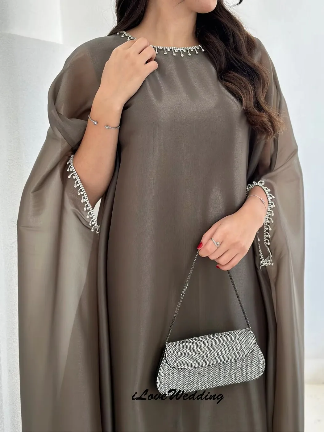 

Customized Elegant Organza Prom Dresses Long Sleeve Formal Gowns Ankle Length Beading Wedding Party Dress For Women Guest Gala