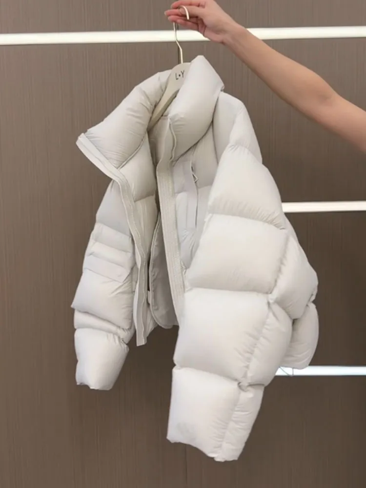Coreano sle ort branco para baixo jaet feminino inverno faionable elite tamanho pequeno outerwear commute sle fibra de poliéster