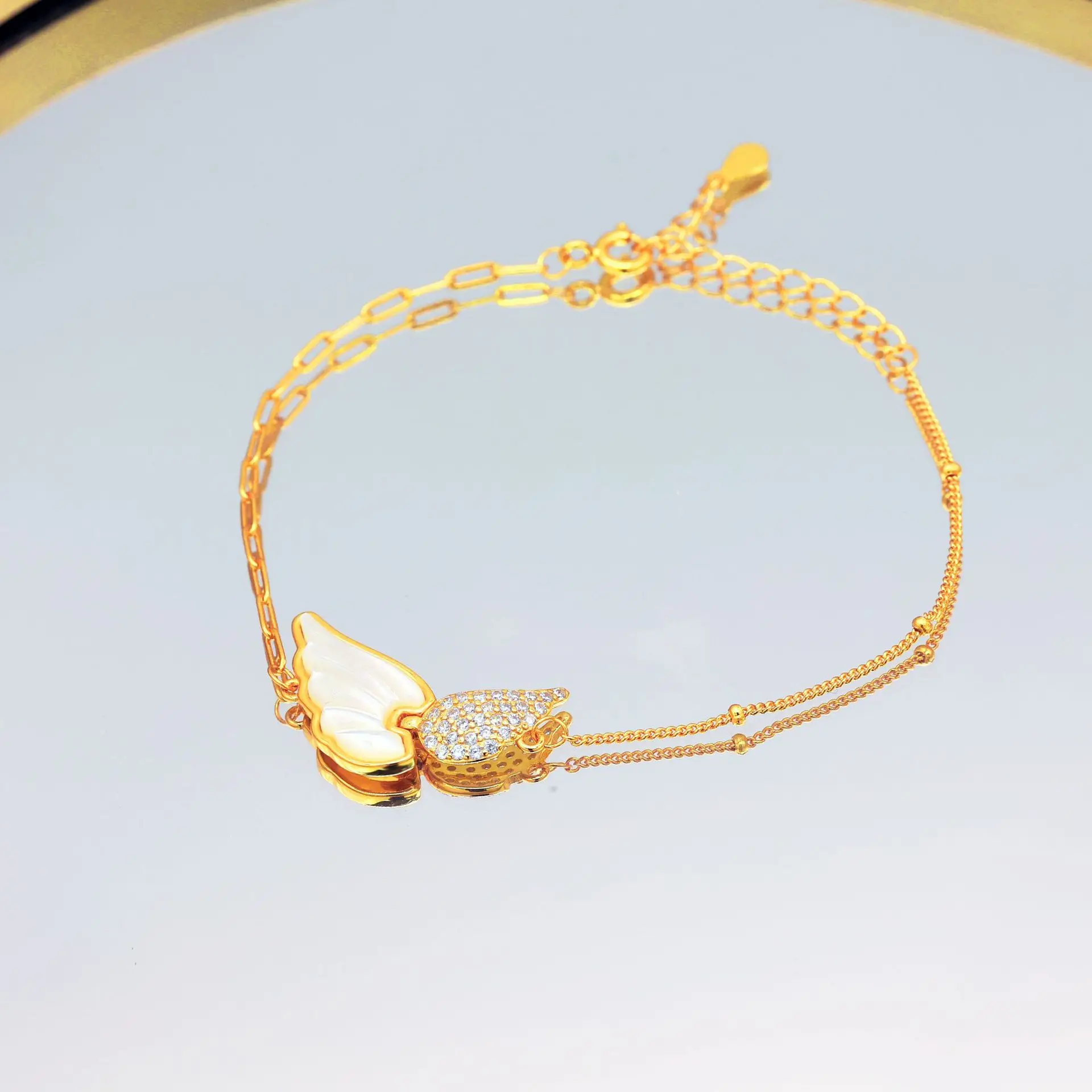 Sterling Silver 925 Angel Wing Bracelet With White Mother Of Pearl Inlay Minimalist Luxury Design Elegant Jewelry Gift For Women