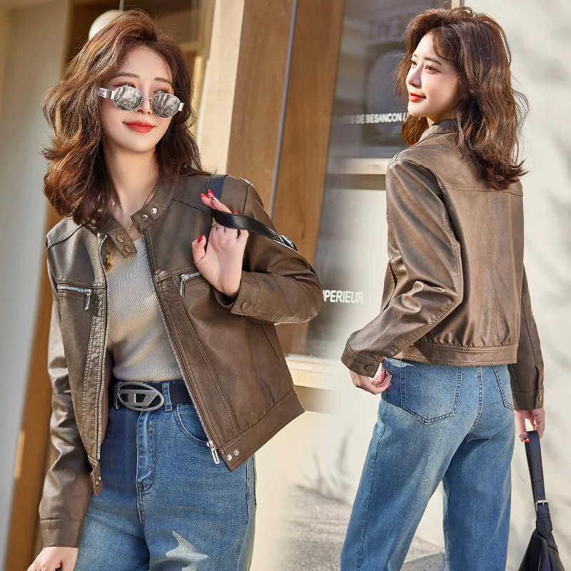 

genuine leather jacket for women in spring and autumn 2024, new casual and western-style short sheepskin jacket,