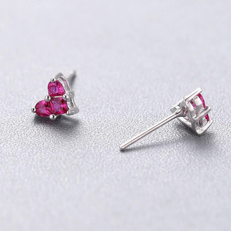 New Office Style 925 Sterling Silver Shine Zircon Love Heart Stud Earrings For Women Girl Jewelry XE177