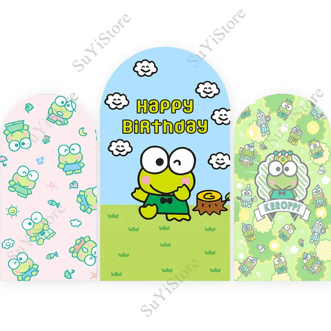 Sanrio Keroppi Arch Photo Backdrop Arched Wall Green Little Frog Birthday Party Baby Shower Doublesided Photography Background