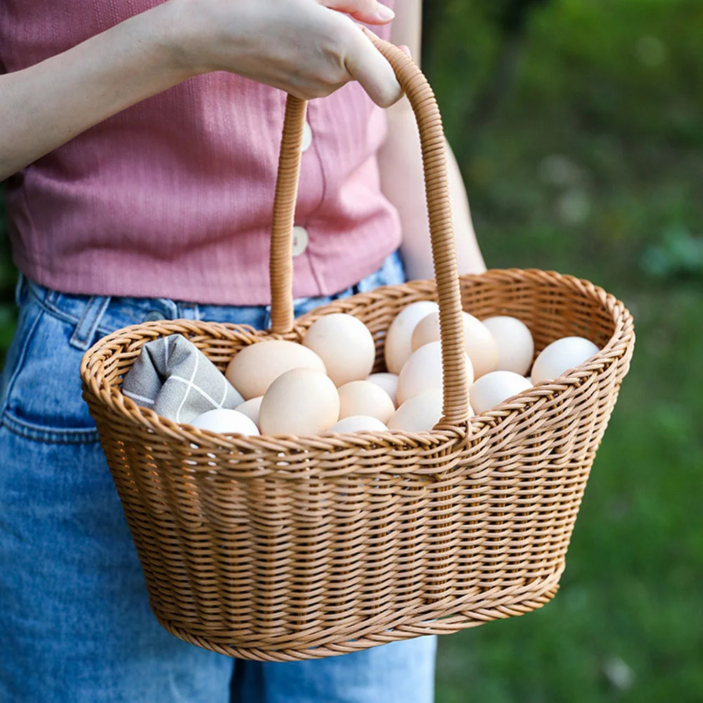 Rattanowy kosz na rośliny piknikowe Tkany kosz na rośliny Przenośny tkany kosz na rośliny kwiatowe z uchwytem do zbierania przekąsek owocowych