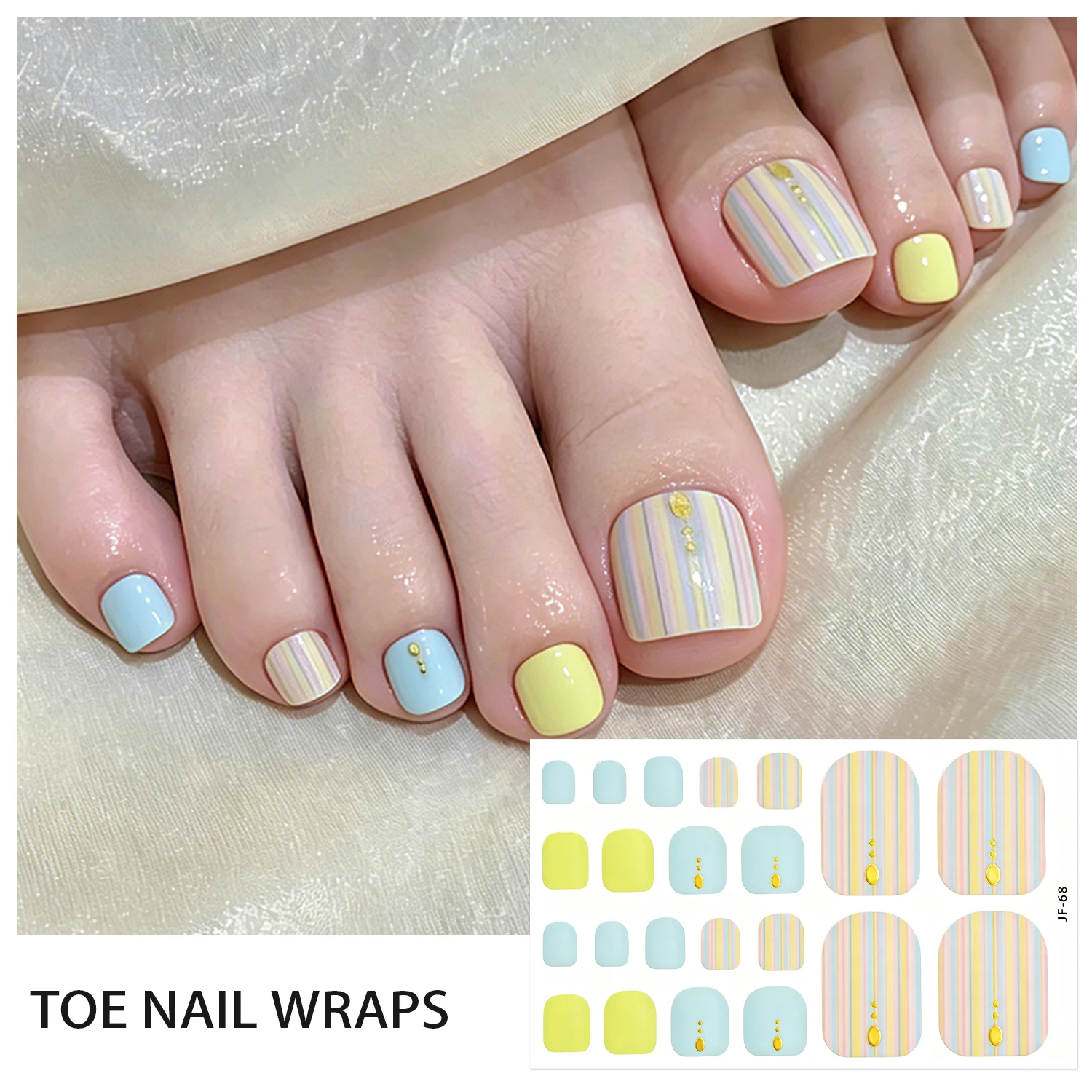 22tip Leopard print Full Cover Toenail Polish Stickers Gold Foil French Glitter Foot Full Wraps Strips Baking Free Toenail Decal