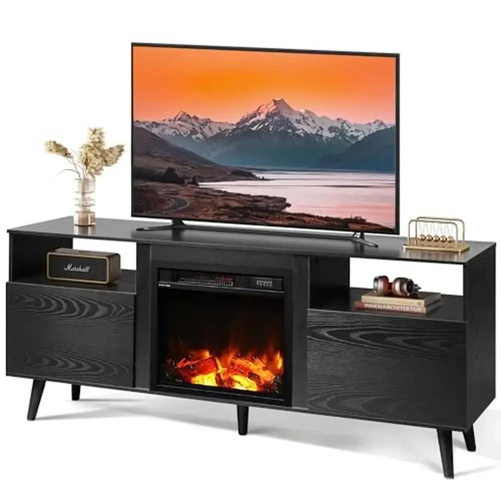 Entertainment Center TV Stand 65 Inch TV with Electric Fireplace 2 Storage Cabinets and Cable Management Modern Design 58 Inch