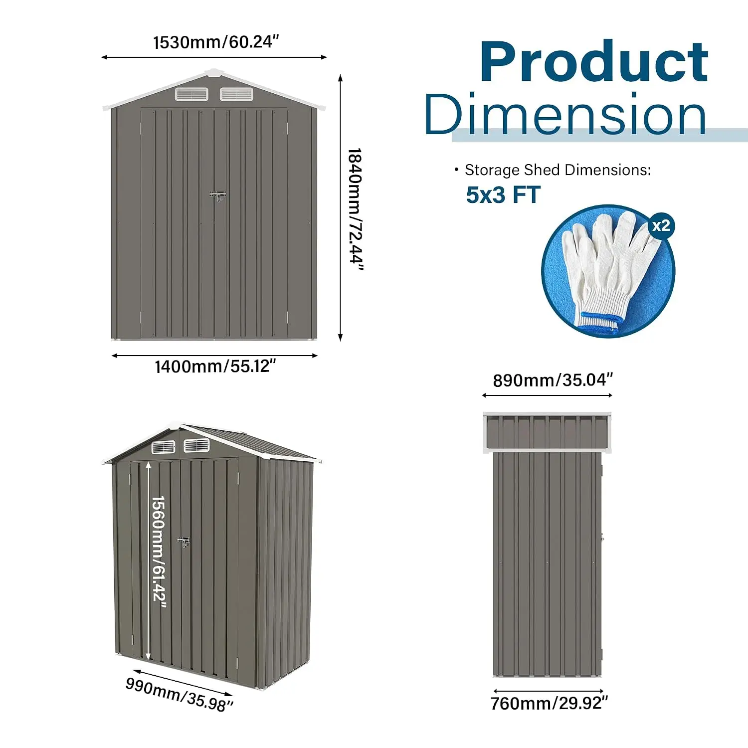 Heavy-Duty Metal Outdoor Storage Shed Lockable Waterproof with Shelves Hooks for Garden Tools Bikes Durable Steel, Customized