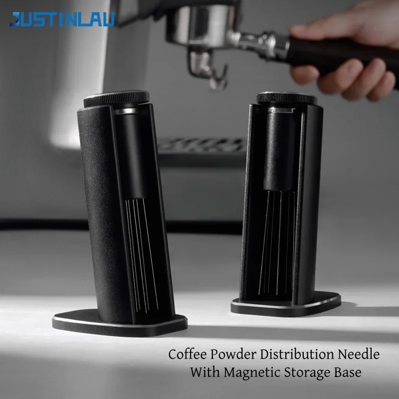 JUSTINLAU Coffee Powder Disperser 304 Stainless Steel Distribution Needle With Magnetic Storage Base Espresso Extraction Tools