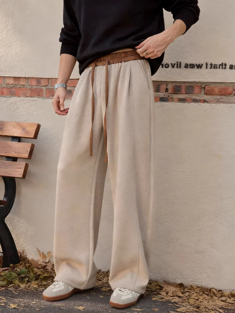 

Мужские вязаные утепленные брюки прямого кроя, зимние повседневные свободные спортивные штаны с узором в виде слов и дизайном в виде ножа