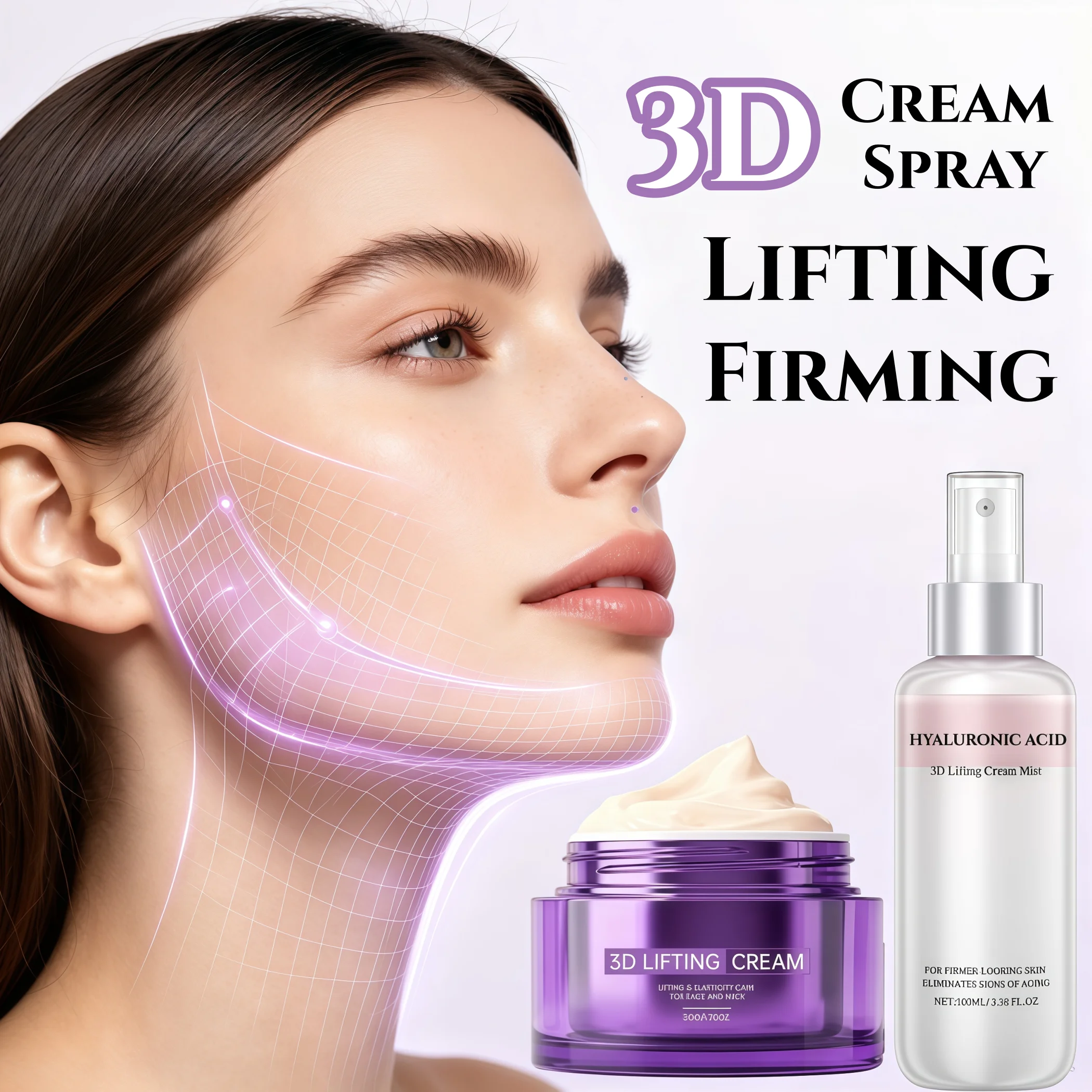 3D Lifting Firming Cream&Spray,Advanced with 17 Peptide Complex for Face&Neck,Butter Rich Texture For Perfect Slugging,Creamy Moisturizing,Instantly Brightens Skin Tone,Firms Skin,Refreshing,Comfortable.K-Beauty  Glass Skin  Sculpted Jawline