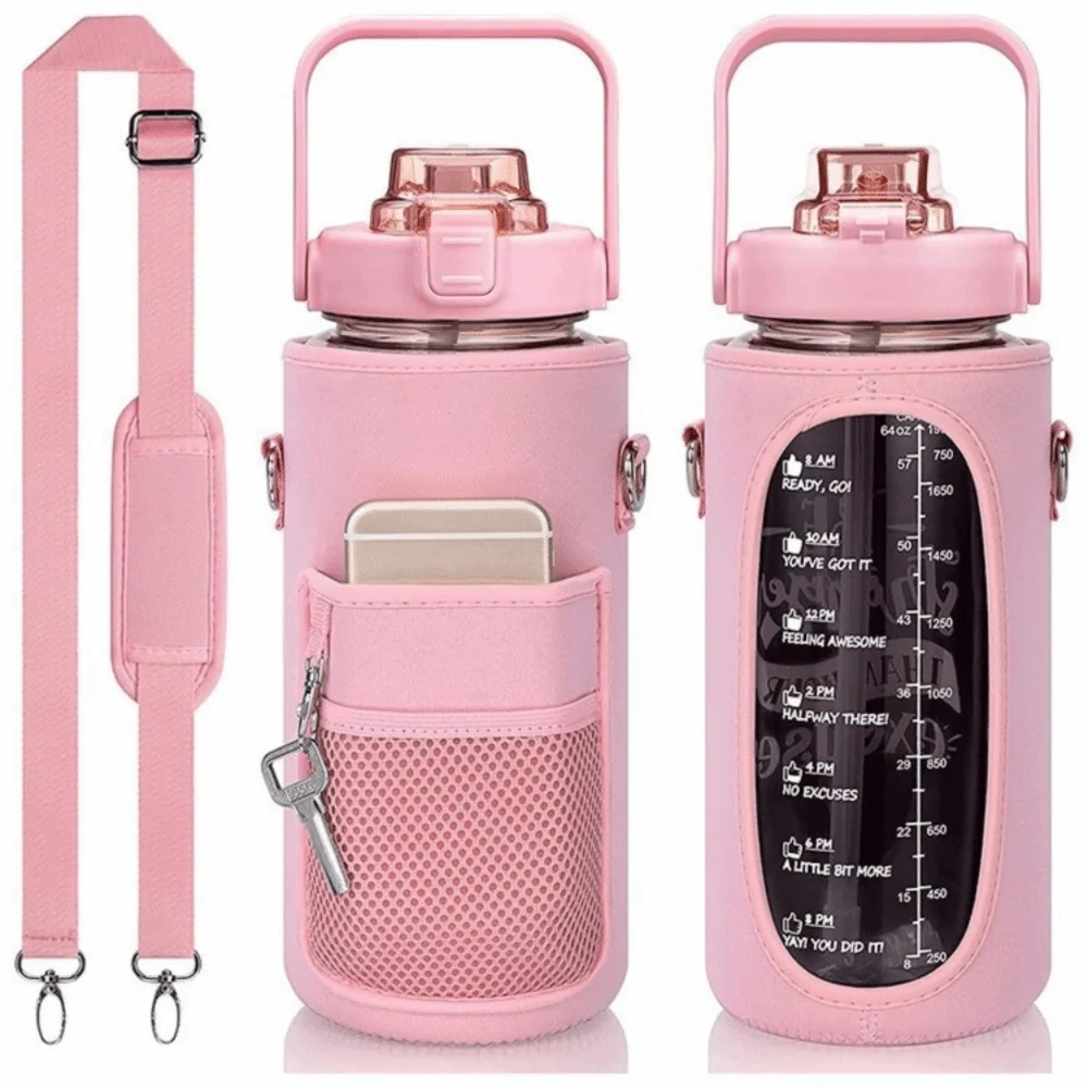 Neoprene Sport Water Bottle Cover Mesh Pack Adjustable Shoulder Strap Tumbler Holder Bag Crossby Can Hang Key