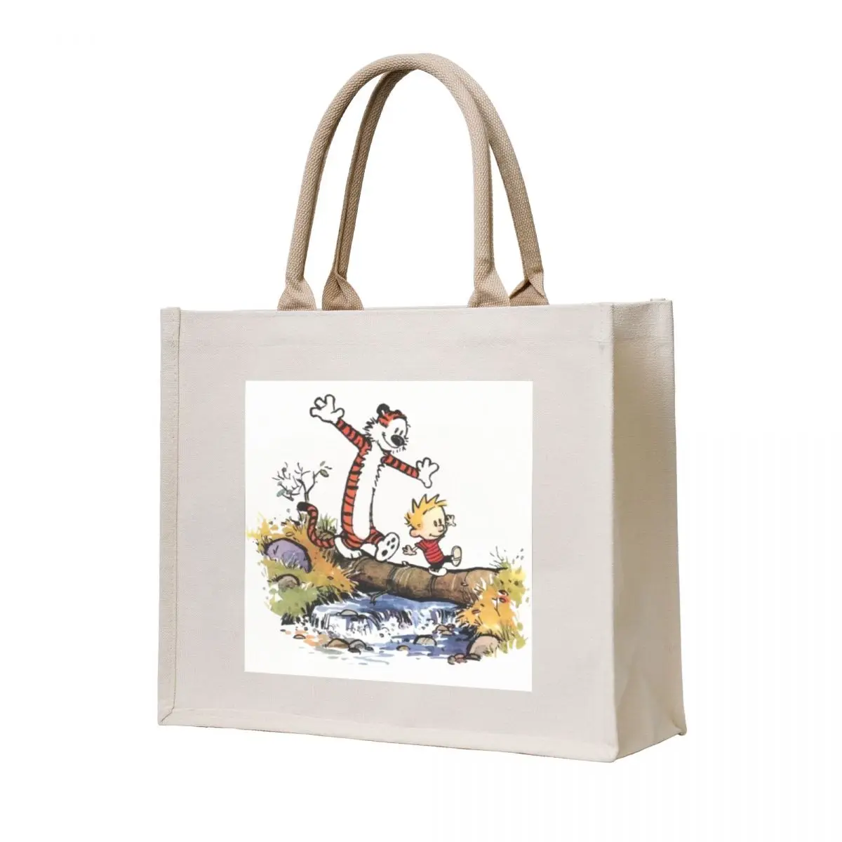 

Calvin and Hobbes Playing By Water Tote Bag personalized tote bag eco bag folding luxury women canvas tote