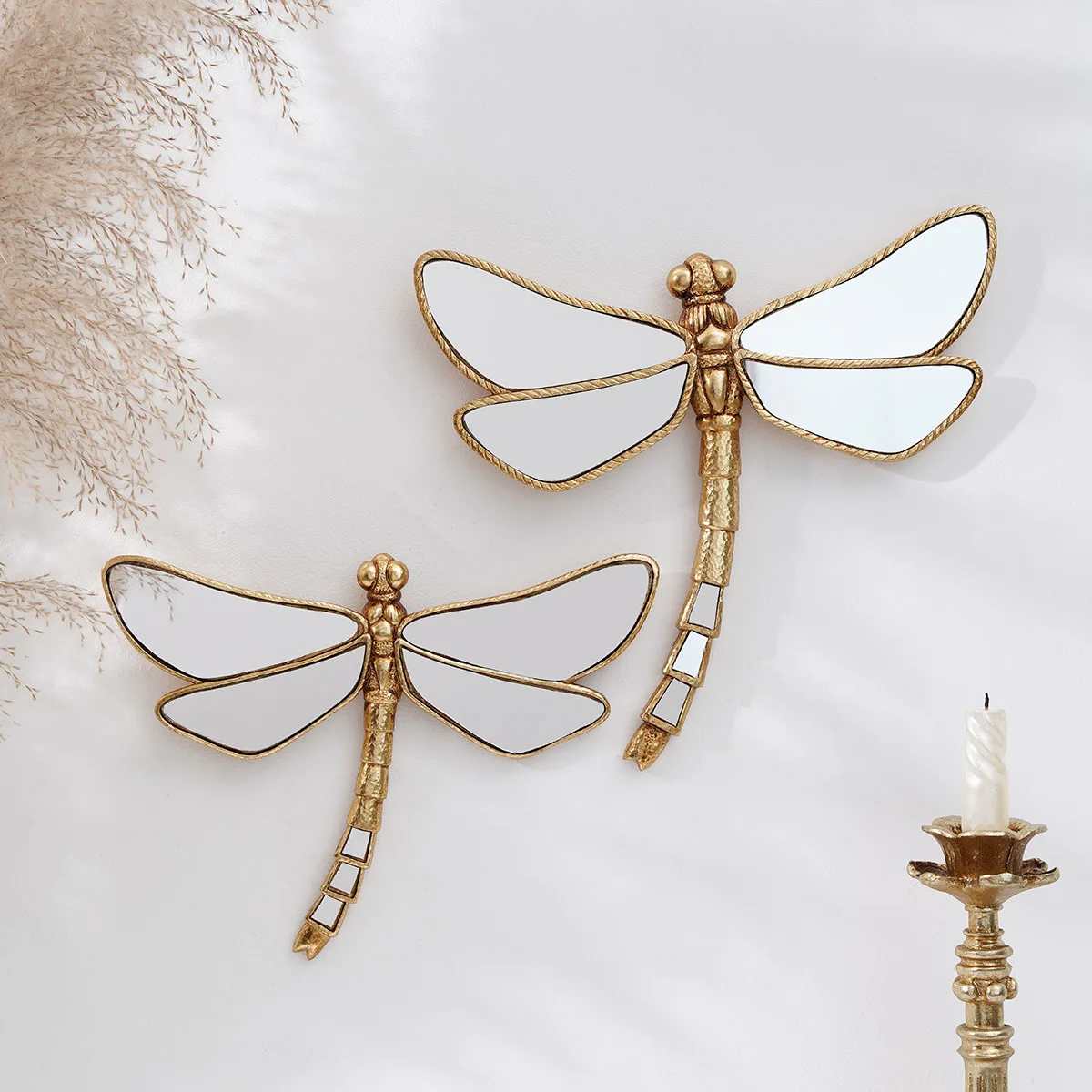 1PC Vintage Resin Mirror-finished Golden Curly-tailed Dragonfly Furniture Decorative Crafts Wall Hanging