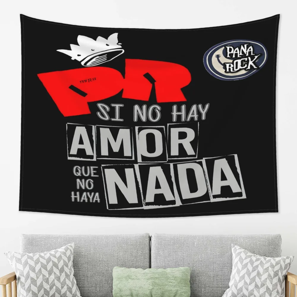 Tapiz de Patricio Rey y sus Redonditos de Ricota - Texto en Español Audaz de "Si No Hay Amor Nada" - Fondo Negro con Letras Rojas - Decoración de Pared Horizontal para Sala de Estar, Dormitorio