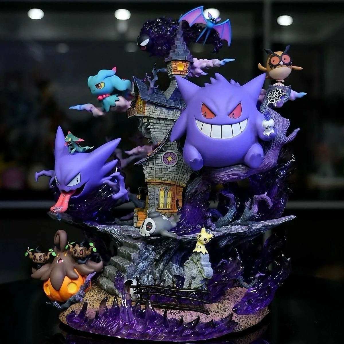 

31cm New Pocket Monsters Anime Peripheral Figure Geng Figures Surrounding Ghost Family Bucket Ghost Evolution Group GK Gifts