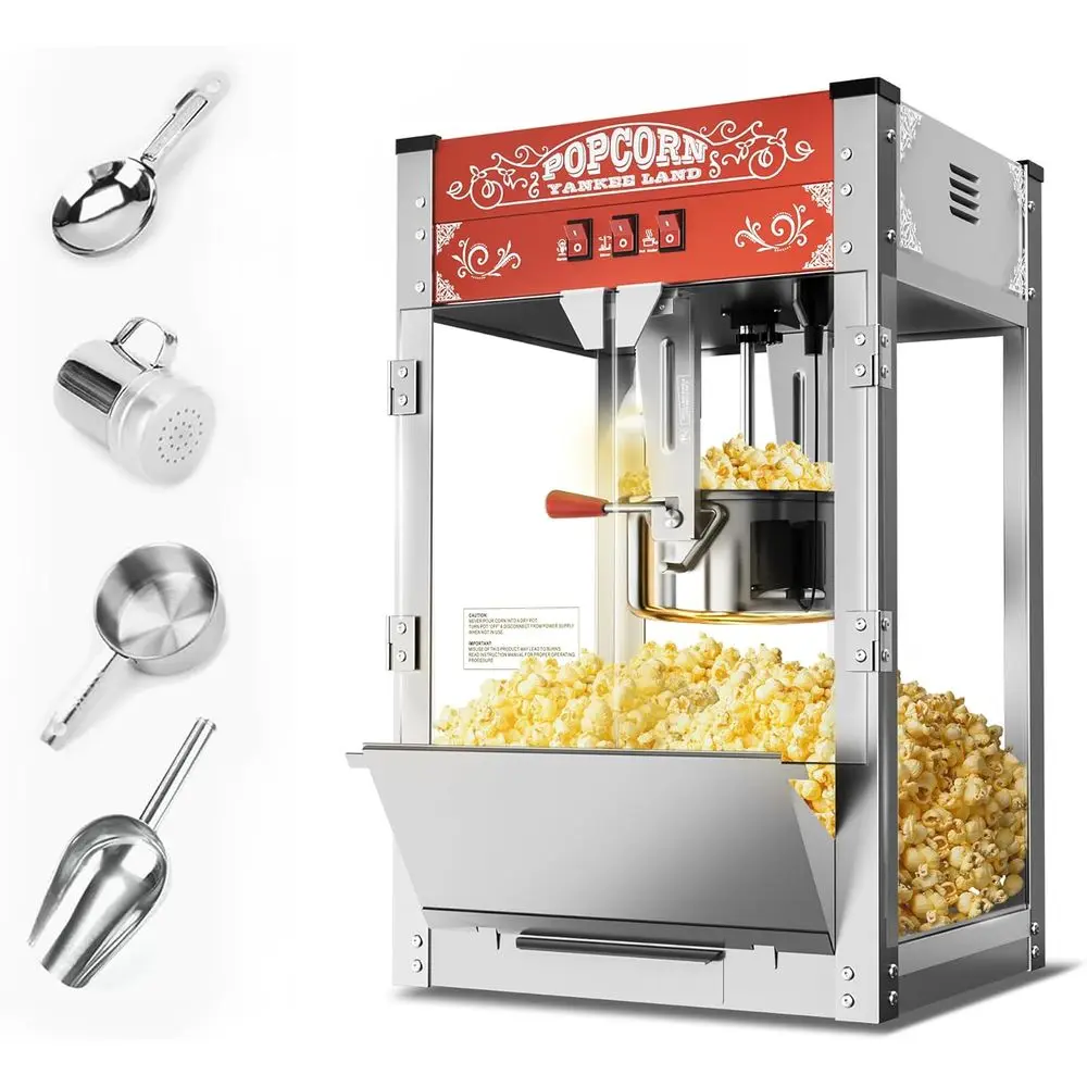 

Прибор для приготовления попкорна настольный, 16 унций, 1440 Вт, 3-режимное управление, дверца из закаленного стекла, красный