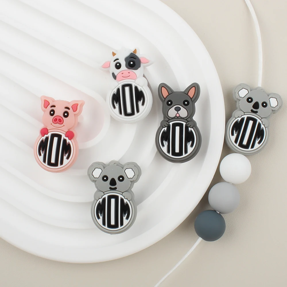 10pcs Silicone Beads Lovely Cartoon Animal Free BPA Nipple Dummy Holder DIY Pacifier Chain Accessories Chewable Teething Toys