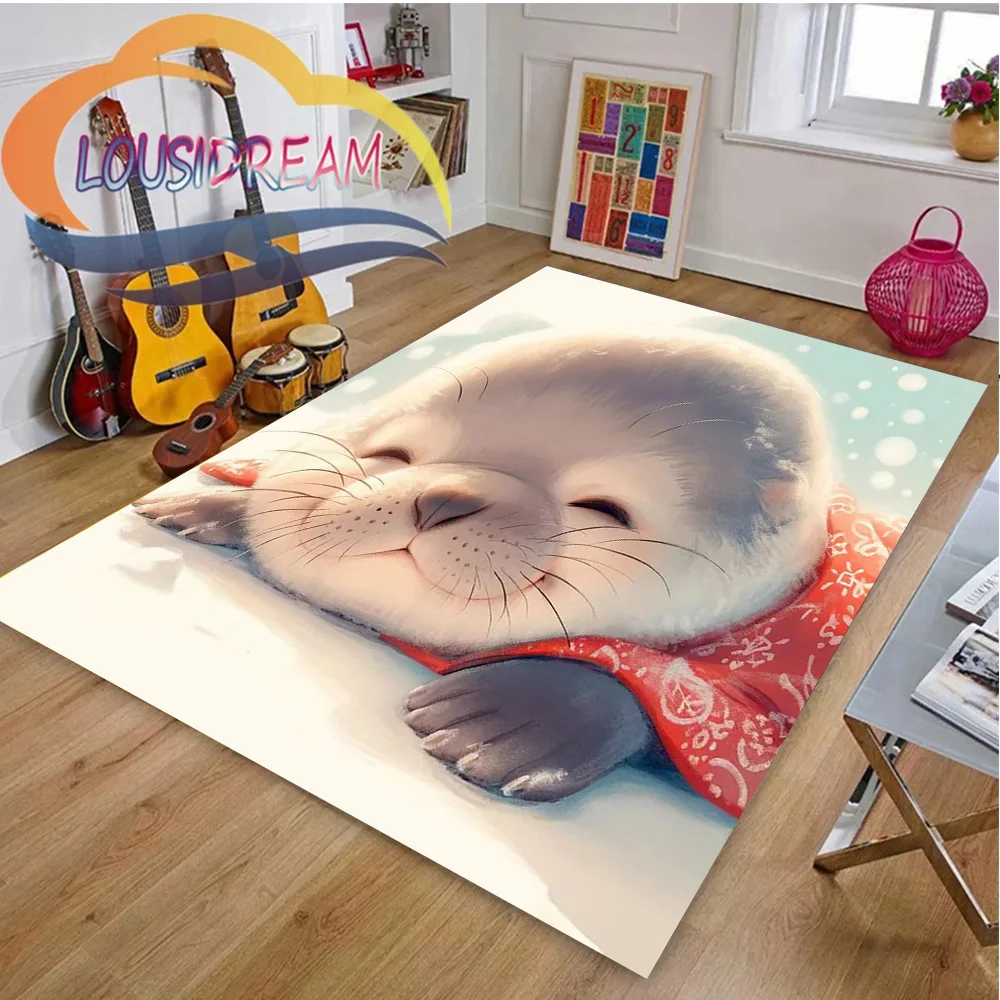 cartoon anime cute seal carpet large area rug for home bedroom playing room entrance living room kid bedroom decor floor gift