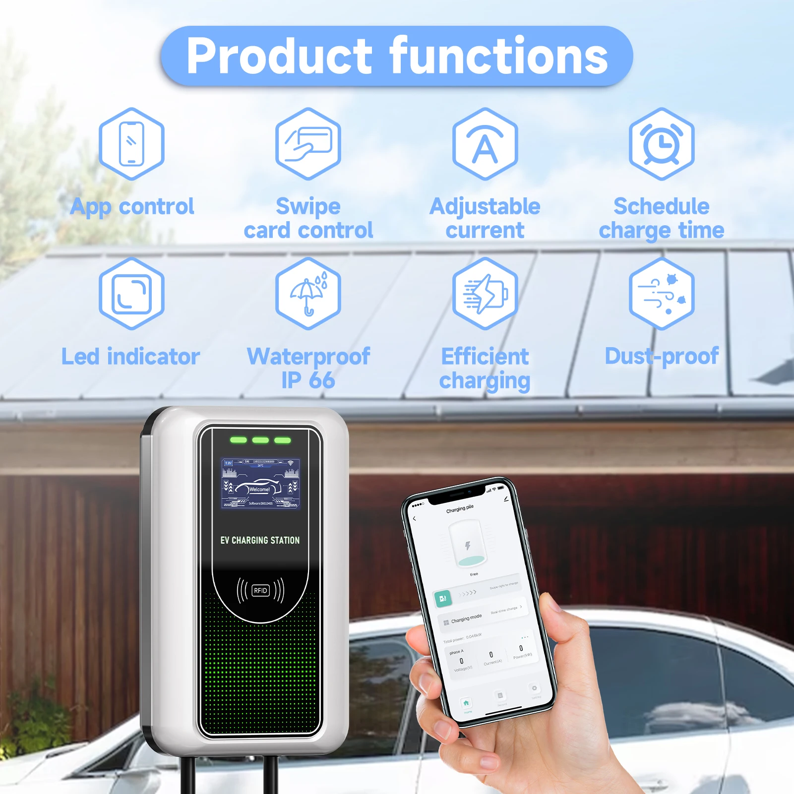 22KW 32A EV Charging Station 7KW 32A Electric Vehicle Charger Type2 IEC62196-2 EVSE Wallbox 11KW 16A Wallmount APP WIFI Control