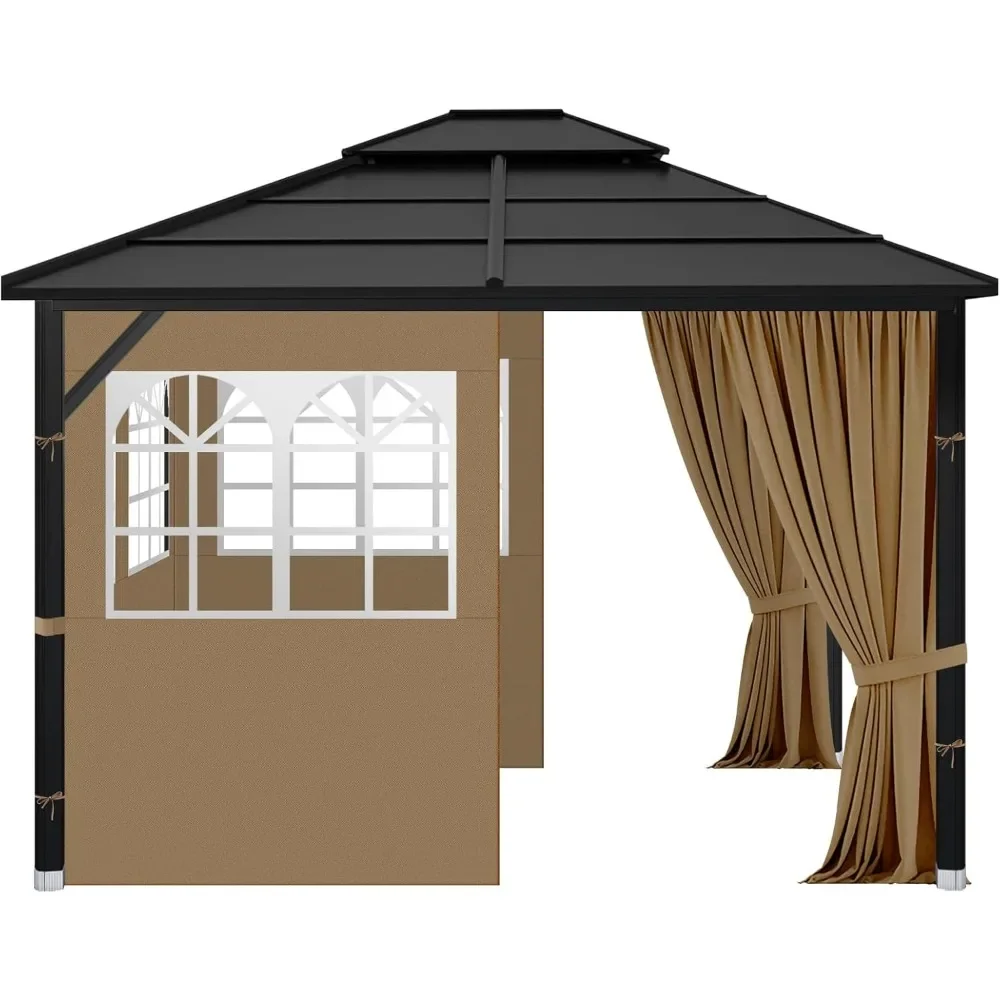 Gazebo Privacy Curtains 10' x 12' with PVC Windows, 4-Panels Side Wall with Zipper Universal Replacement for Patio