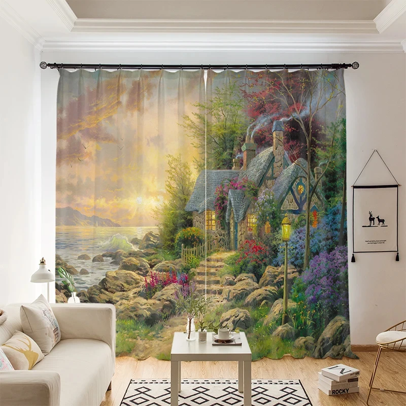 Van Gogh Harvest Oil Painting Style High Shading Curtain Art American Children's Curtain Bedroom Living Room Blackout Drape New