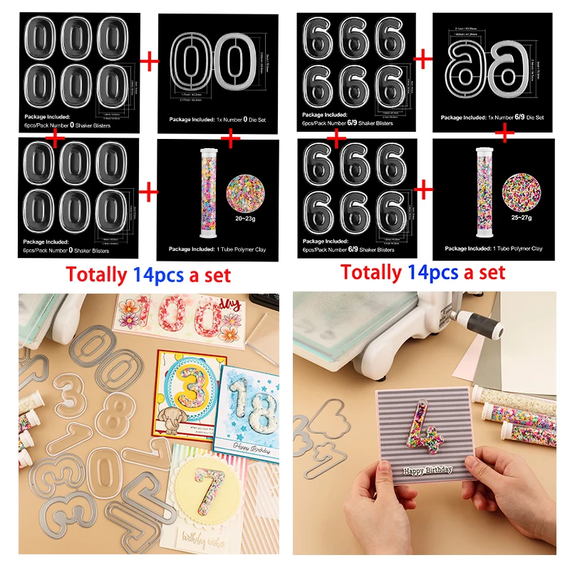 Bundle Deals 14Pcs Number 0-9 Shakers Blister 3D Shaker Covers for Shaker Cards Making Dies To Add Dimensions Diy Scrapbooking