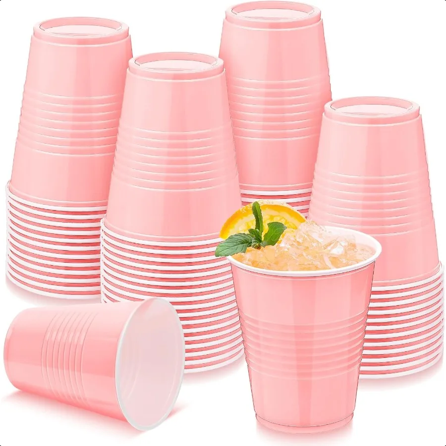 

50 Pack Pink Plastic Cups 12 Ounce Drinking Party Cups Bulk Party Cups for Wedding Birthday Graduation Christmas Parties Picni