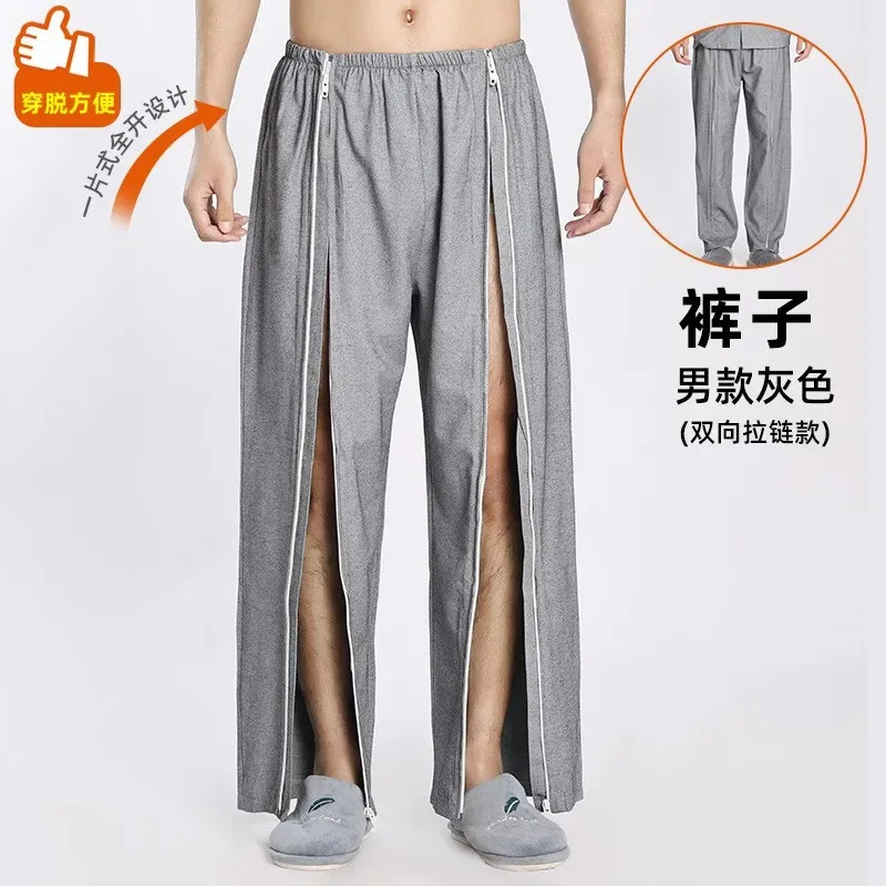 Fully zippered Patient uniform Long sleeve Nursing clothing easy to wear Patient suit Hospital Top Pants set Solid Shirt Trouser