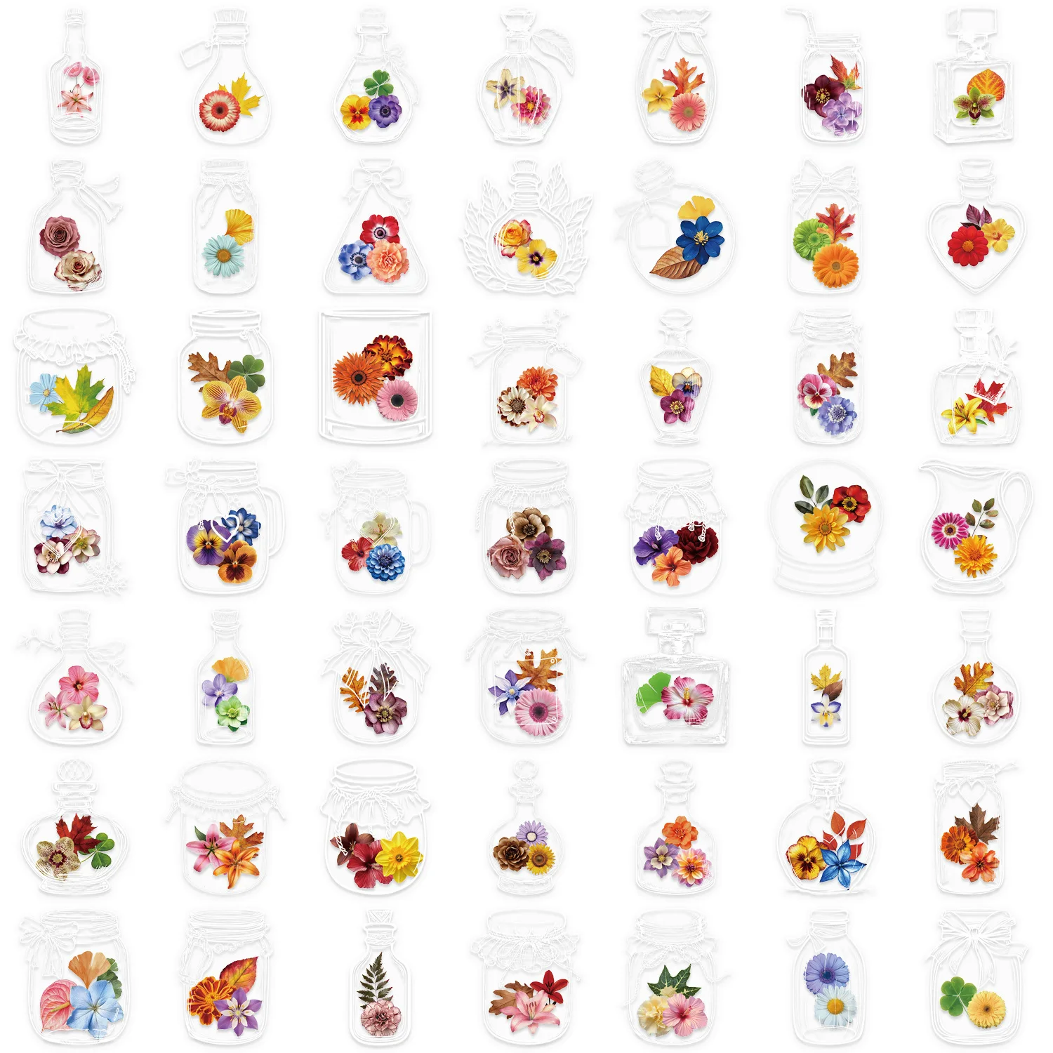 10/30/50PCS Cartoon Bottle Flower Sticker Funny Creative Graffiti Transparent Decal Kids Toy DIY Laptop Scrapbook Water Cup